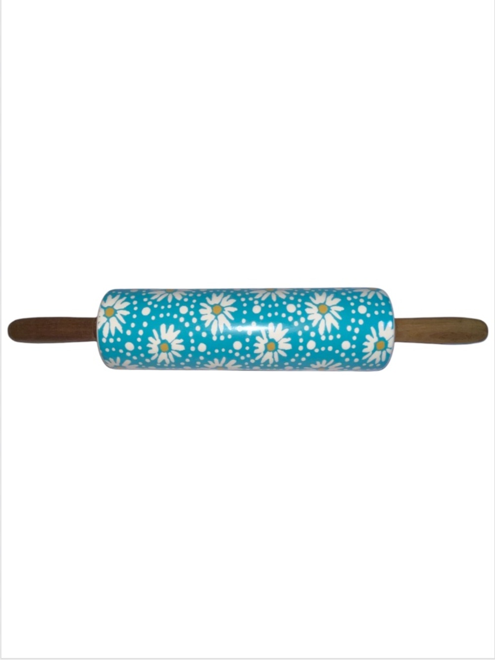 Pioneer Woman Flea Market Rolling Pin Teal Daisy Floral Ceramic